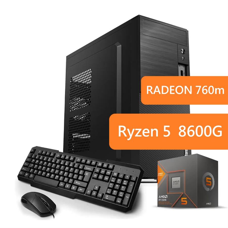 Pc Amd Ryzen 5 8600G, 16GB DDR5, Ssd 480g Video Radeon 760m, Gabinete Kit