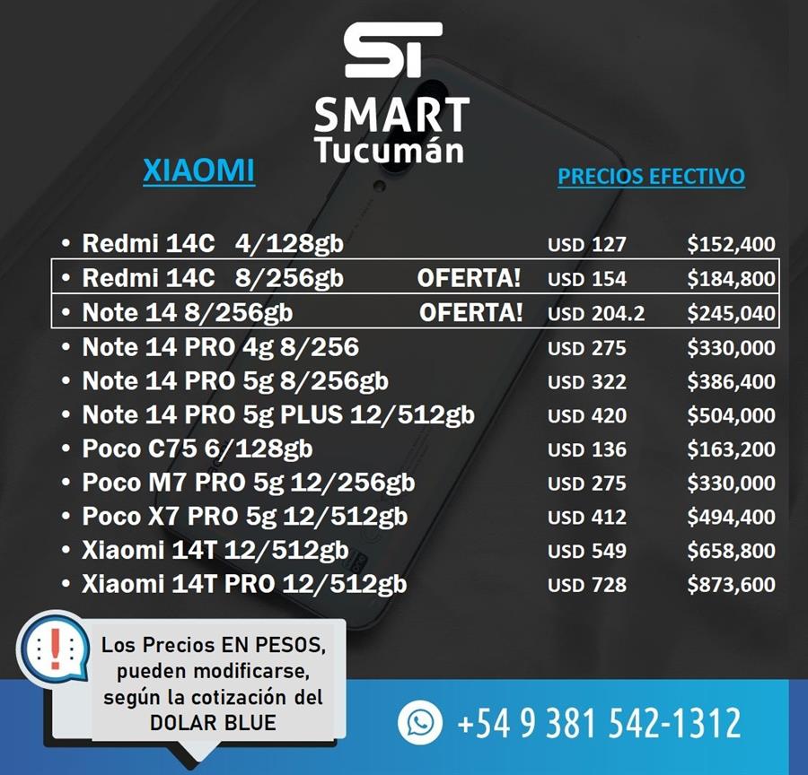 Lista Celulares XIAOMI