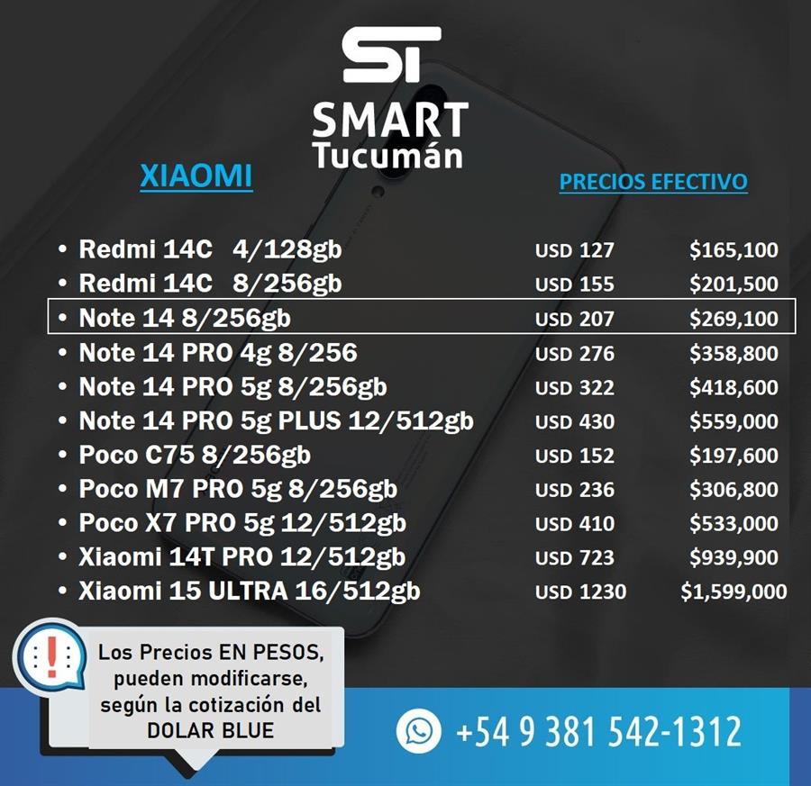 Lista Celulares XIAOMI