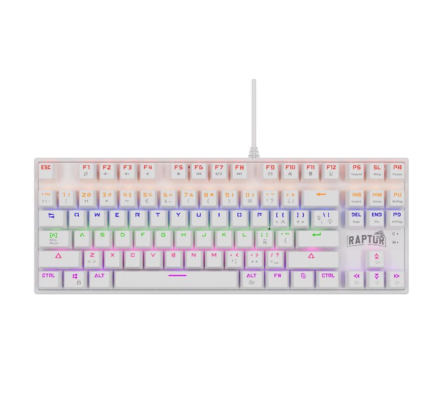 TECLADO RAPTOR FIRECLAW M87 65% MECANICO RETROILUMINADO SWITCH RED OTEMU Blanco White