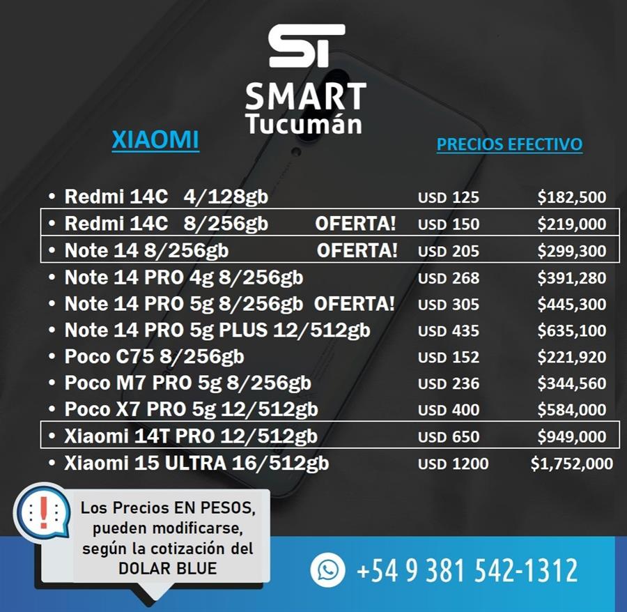 Lista Celulares XIAOMI