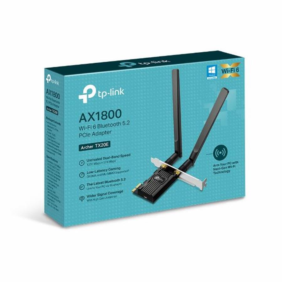 PLACA DE RED WIFI + BLUETOOTH PCIE TP-LINK ARCHER TX20E AX1800 2 ANTENAS dOBLE bANDA 5gHZ