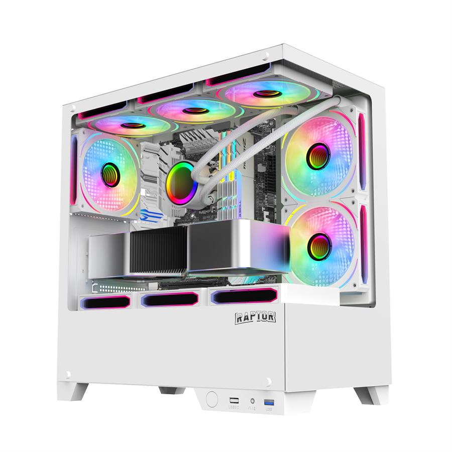 Gabinete Raptor Thunder Strike TG x2 Mid-Tower RGB Fan x1 White 1x Cooler INCLUIDO