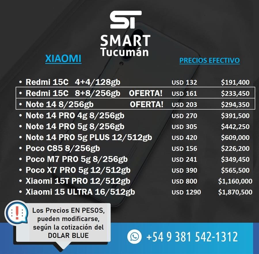 Lista Celulares XIAOMI