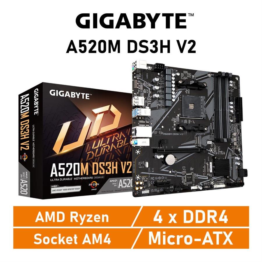 Motherboard Gigabyte A520M 4 slots RAM DS3H V2 AM4 Amd HDMI DisplayPort