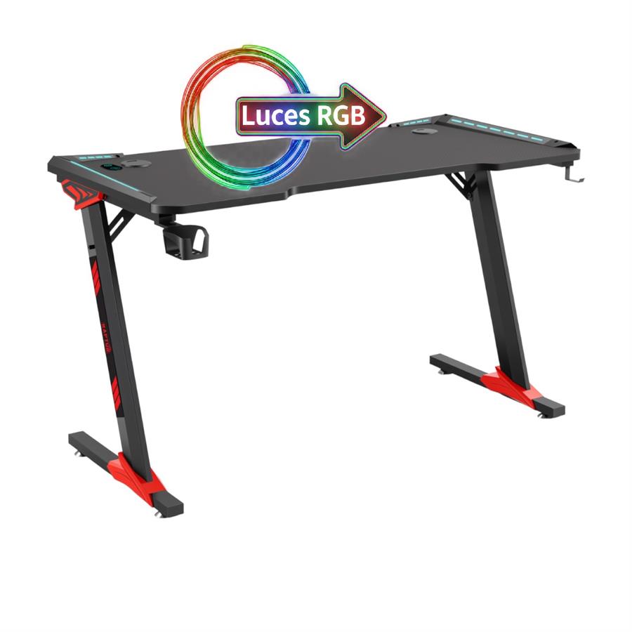 Escritorio Gamer Raptor Glow Station Se LUZ RGB Via Usb, C/Portavasos + Porta Auricular