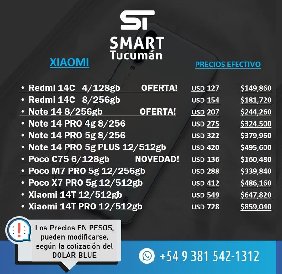 Lista Celulares XIAOMI