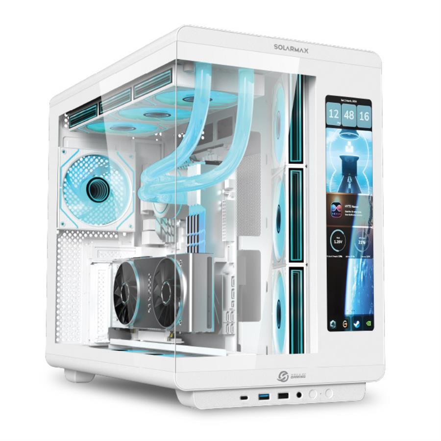 Gabinete Solarmax CM-W600L White c/ Pantalla Display 11.3". Incluye 4x Cooler RGB