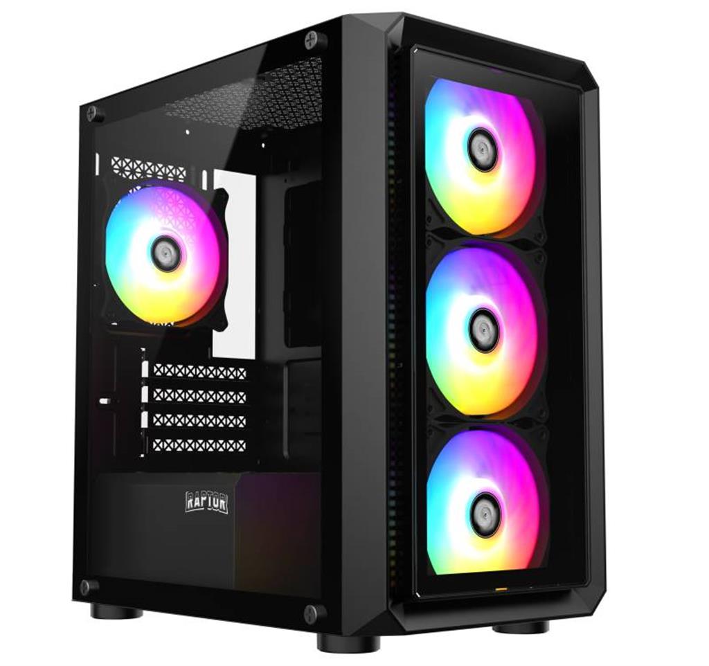 Gabinete Raptor Infinity Glass TG x2 Mid-Tower RGB Fan x4 cooler incluidos