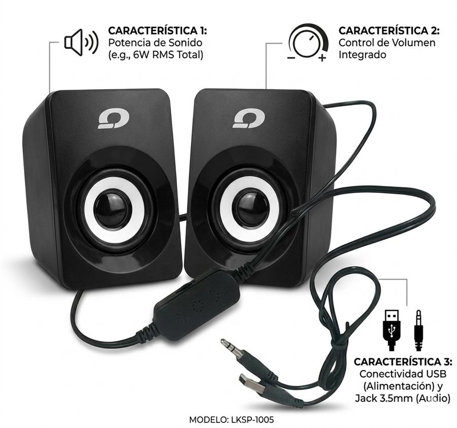 Parlantes Bangho LKSP-1005 Negro USB c/ Jack 3.5mm. 6w