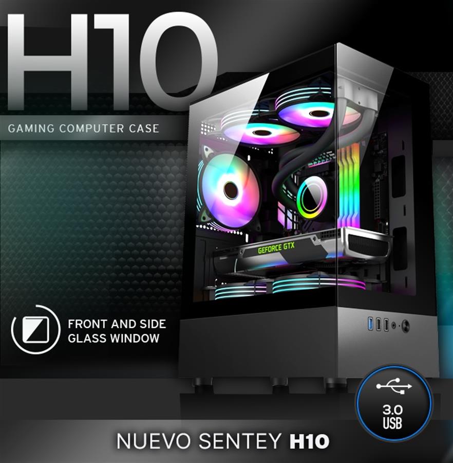 GABINETE SENTEY H10 BLACK VIDRO LATERAL Y FRONTAL NEGRO c/ 1 cooler RGB sin fuente