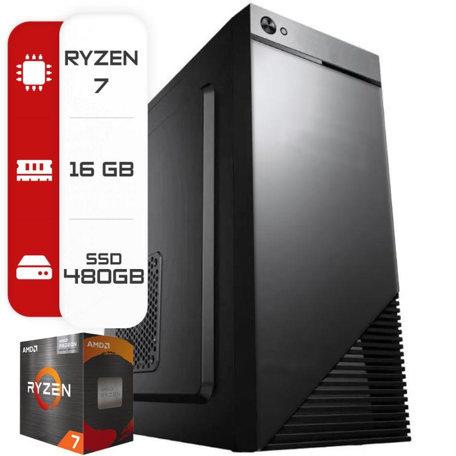 PC Ryzen 7 5700G, 16GB, SSD 480gb, Video Vega 8, Gabinete c/ Kit