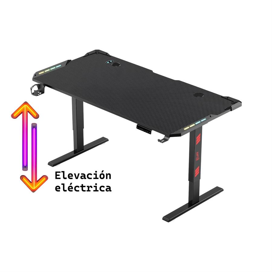 Escritorio Gamer Raptor Glow Station Luces RGB C/Elevacion H/80Kg C/Portavasos + Porta Auricular