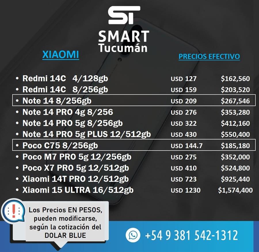 Lista Celulares XIAOMI