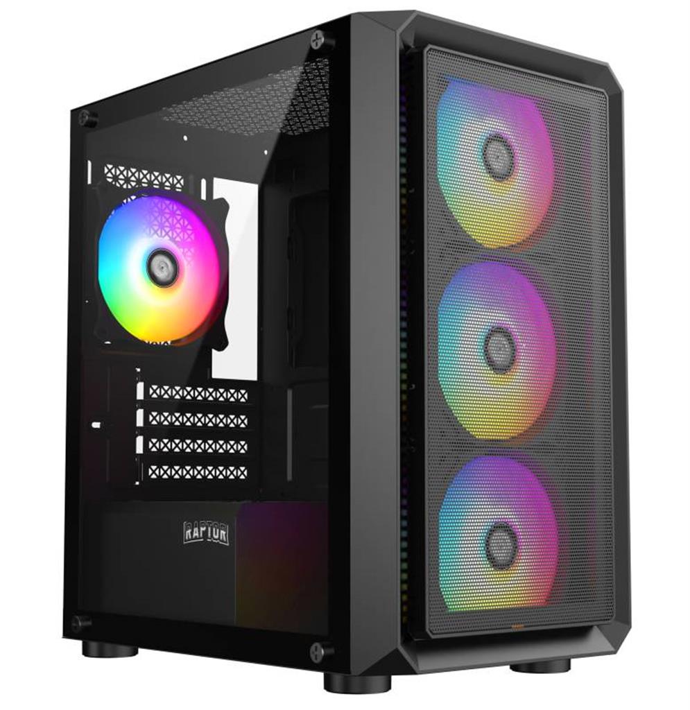 Gabinete Raptor Infinity Mesh TG x2 Mid-Tower RGB Fan x4 cooler incluidos