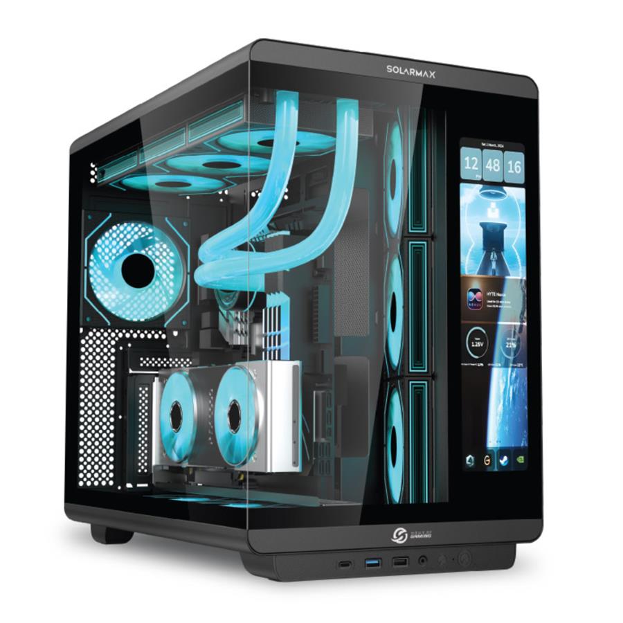 Gabinete Solarmax CM-B600L Black. Pantalla Display 11.3" LCD. Incluye 4x Cooler RGB