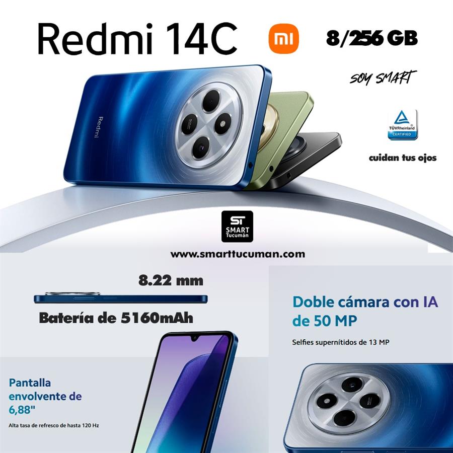 Redmi 14c 8gb RAM, 256gb Almacenamiento. Pantalla 6.88". Funda, Cargador y Cable USB incluidos