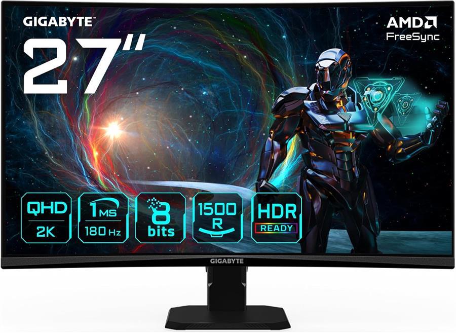 Monitor Gamer Gigabyte 2K QHD CURVO GS27QCA 27" VA 1500R QHD, 180Hz 1Mseg