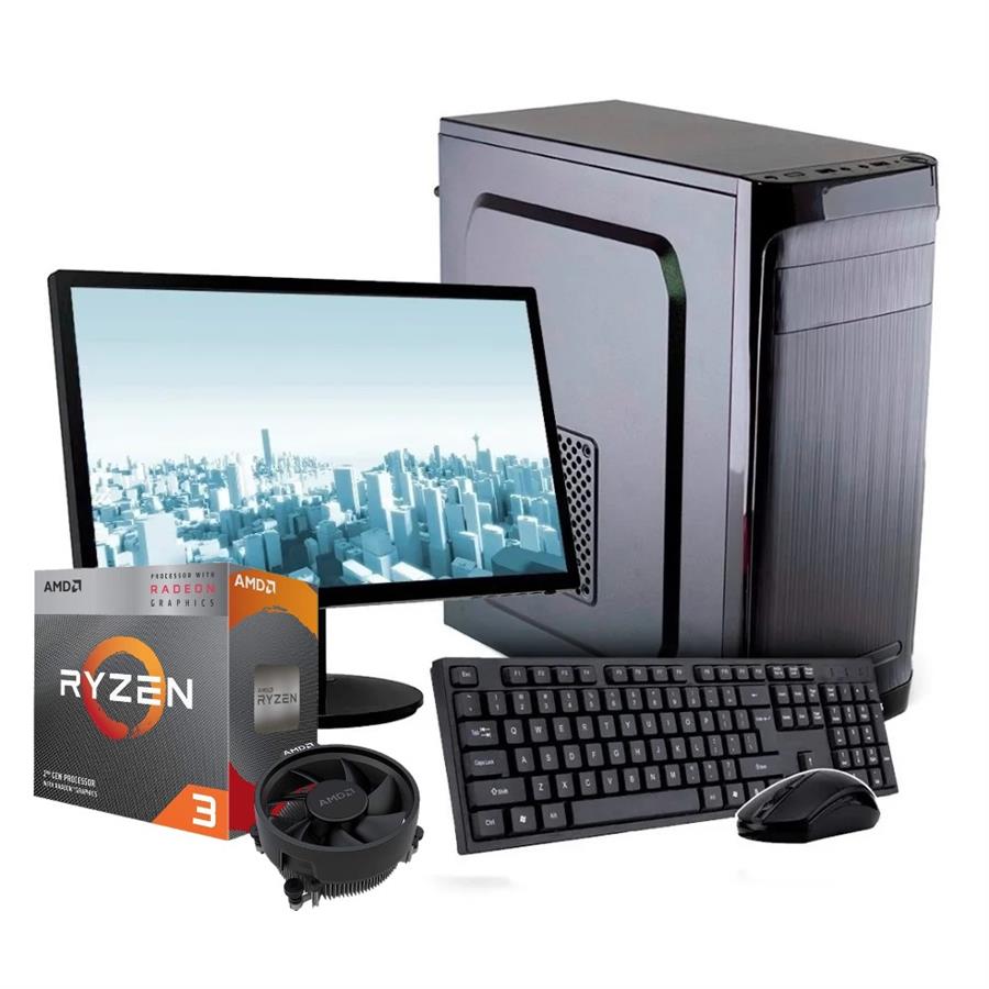 6 CUOTAS SIN INTERES! PC + MONITOR 19" Ryzen 3 3200G, Video Vega 6, 8Gb, SSD 240Gb, HDMI, A520m