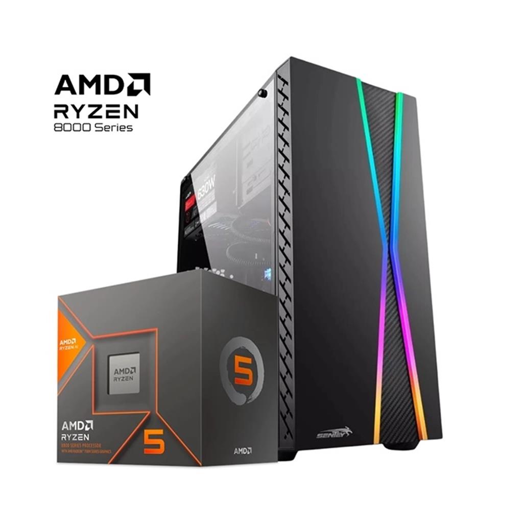 Pc Amd Ryzen 5 8500G, 16GB DDR5, Ssd 480g Video Radeon 740m, Gabinete GAMER c/ Cooler RGB