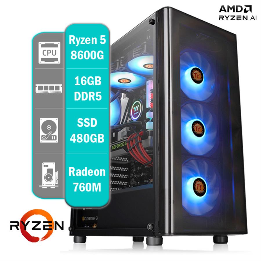 Pc Gamer AMD Ryzen 5 8600g, Placa Video Radeon 760m, 16gb DDR5, SSD 512gb