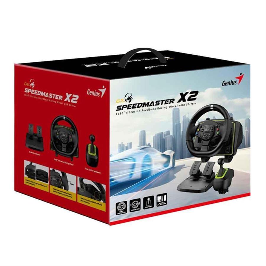KIT Volante Genius Speedmaster X2 Palanca Pedalera Pc Ps4 Xbox Color Negro