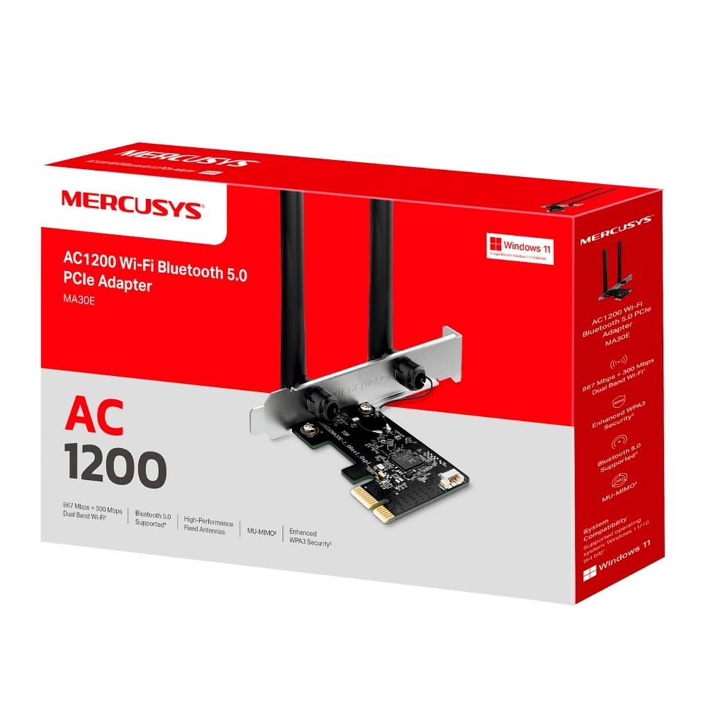 Placa WIFI 5Ghz + Bluetooth Mercusys PCIX AC1200 2 Antenas MA30E PCIE Doble Banda