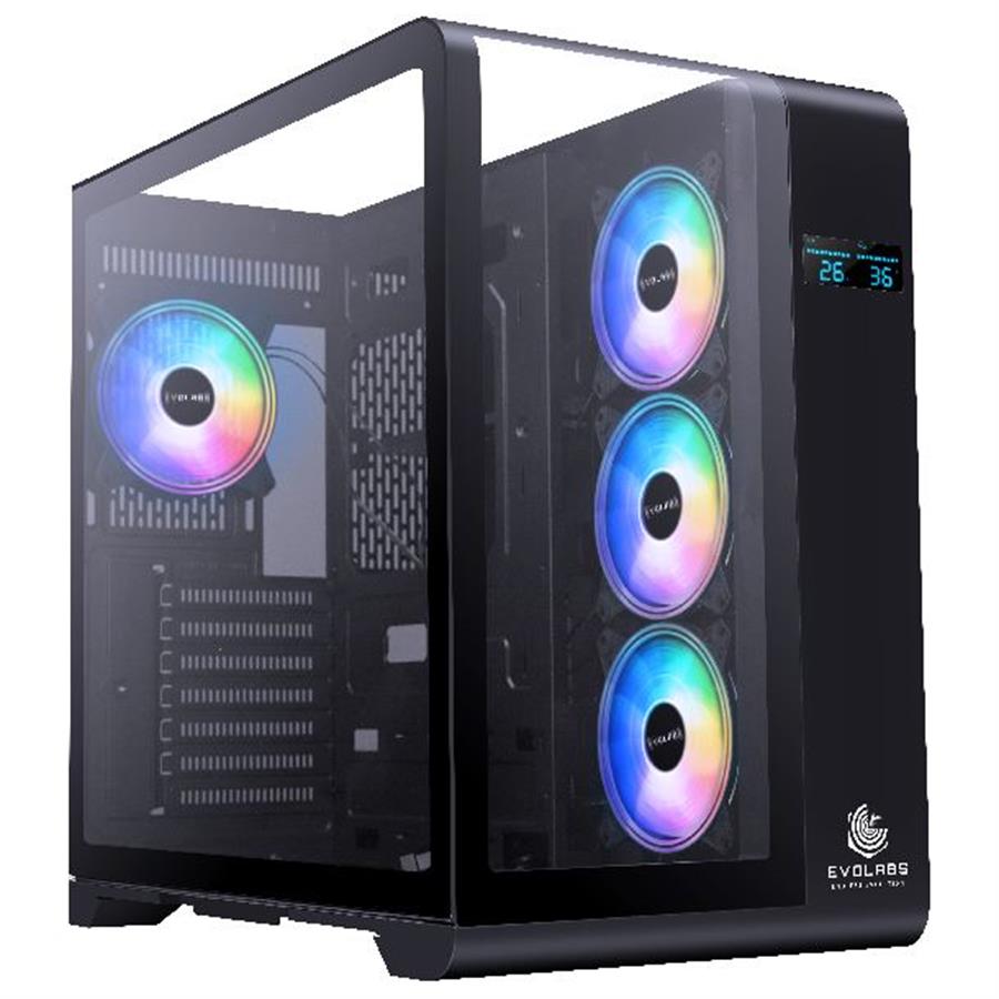 GABINETE EVOLABS SYNERGY 4x FAN ARGB Negro Vidro curvo c/ Pantalla